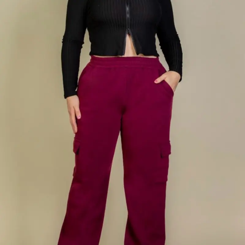 Burgundy Cargo Pants with Side Pockets for Women All Seasons Stylish & Practical Womenswear