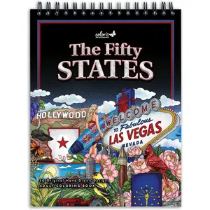 Fifty States Adult Spiral Coloring Book - 50 Perforated Original Designs - Lay-Flat Cover - Ink Blotter Paper for Arts & Crafts - Adult Coloring Book