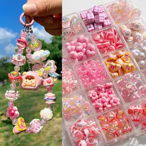 Sweet Pastel Bead Mix with 3D Doll - Perfect for Handmade Phone Straps, Phone Charms, Bracelet Making, Keychain DIY, Beading Supplies DIY beads