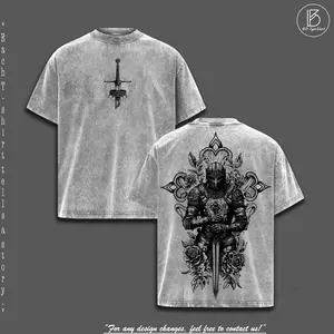 Knight Templar Vintage Washed Oversized T-Shirt – Medieval Crusader Armor Graphic Tee, Faith-Based Warrior Shirt, Heavy Cotton Retro Streetwear Top, Unisex Christian Tee, Gift for Believers, Fall Outfits