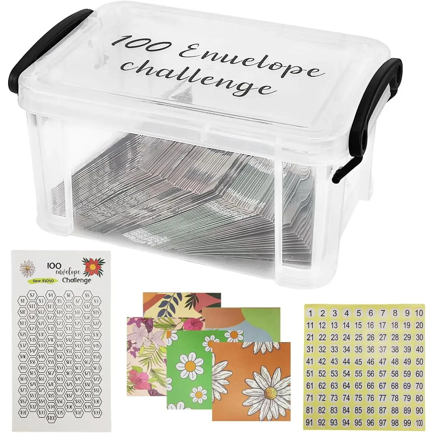100 Envelopes Money Saving Challenge, 100 Envelope Challenge Box Easy and Fun Way for 100 Day Envelope Challenge Kit Cash Stuffing Envelopes for Budgeting Planner & Saving Money