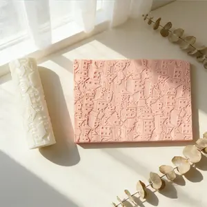 Fairy Tale Village House Pattern Polymer Clay Texture Roller, High Precision Miniature Town Embossing Rolling Tool, Reusable Clay Texture Tool for DIY Earrings Pendant Jewelry Making