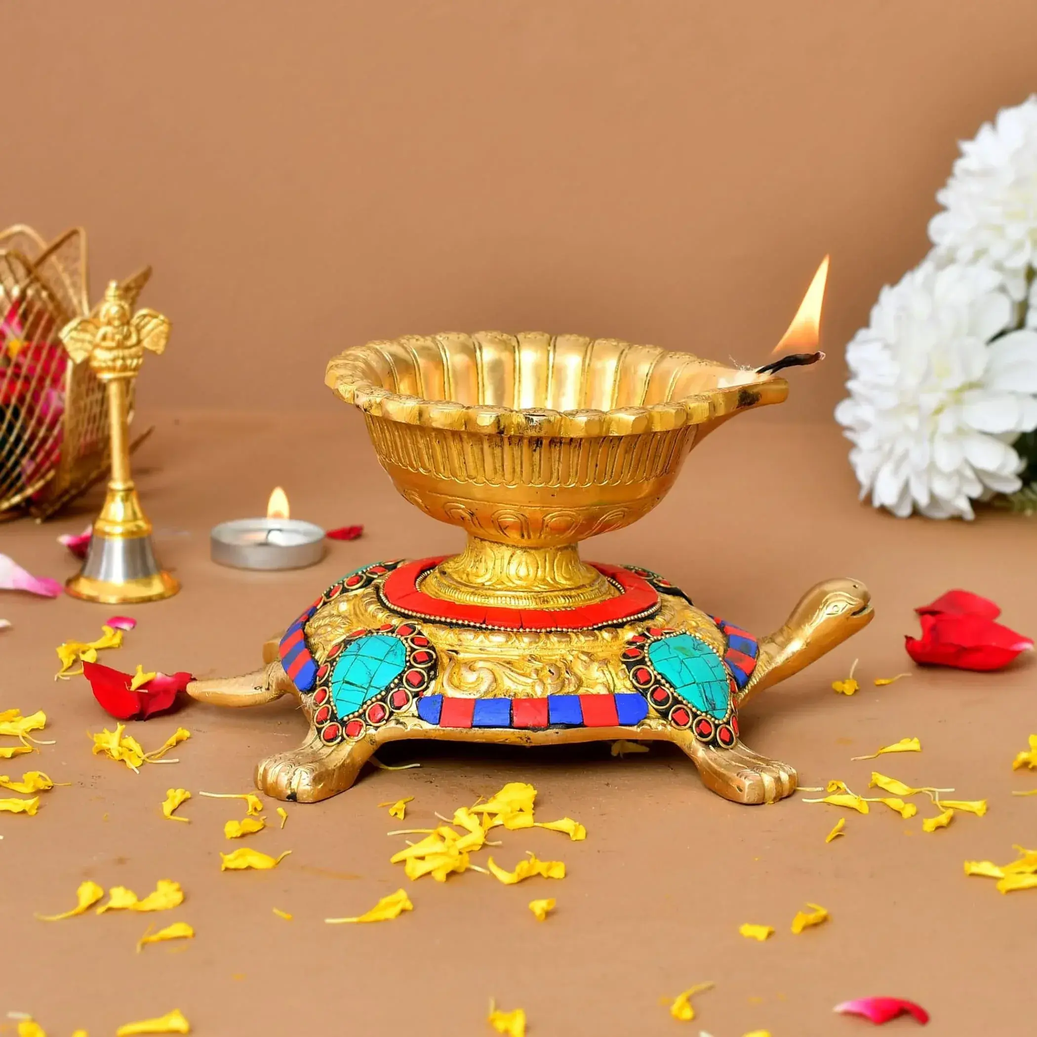 Sacred Brass Tortoise Diya Lamp | Large Indian Samai for Animal Lovers | Diwali, Pooja, Home Decor | Cherished Festive Light