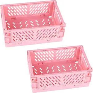 2-Pack Mini Foldable Plastic Baskets for Organizing and Storage, Collapsible Storage Crate for Home Kitchen Bedroom Bathroom Office 5.9x3.8x2.2,