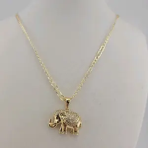 (35 -36) #1 #2  Elephant Pendant Set with Chain - Large or  Small size available, 14K Gold Laminated