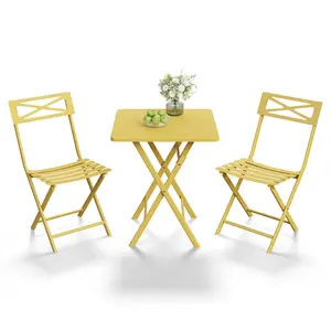 Space-Saving & Portable – 3-Piece Folding Patio Bar Set Heavy Duty Weather-Resistant Steel Bistro Table with 2 Chairs Ideal for Garden Balcony or Yard