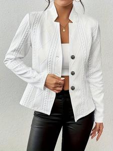 Women's Blazer Jacket Suit Coat Single-breasted Stand Collar Tops Slim Outerwear Temperament Office Jacket