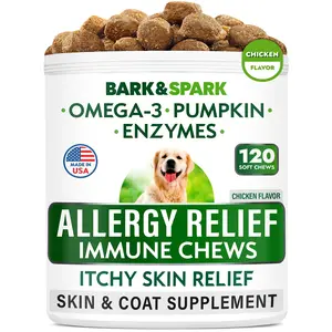 Bark & Spark Dog Allergy Chews - Ease Itching + Skin & Coat Health - Omega 3 Fish Oil - Immune Treats Calming