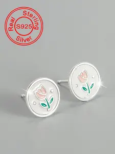 S925 Sterling Silver Rose Design Cufflinks, Fashionable Flower Design Cufflinks for Women & Girls, Trendy All-match & Exquisite Jewelry for Birthday Gift