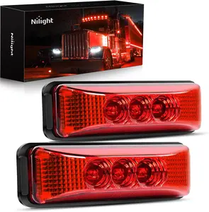 Nilight 2PCS 3.9Inch 3 LED Truck Trailer Red Light Front Rear LED Side Marker Lights Clearance Indicator Lamp Rock Light Waterproof Sealed Surface Mounted Vehicle  dealsforyoudays
