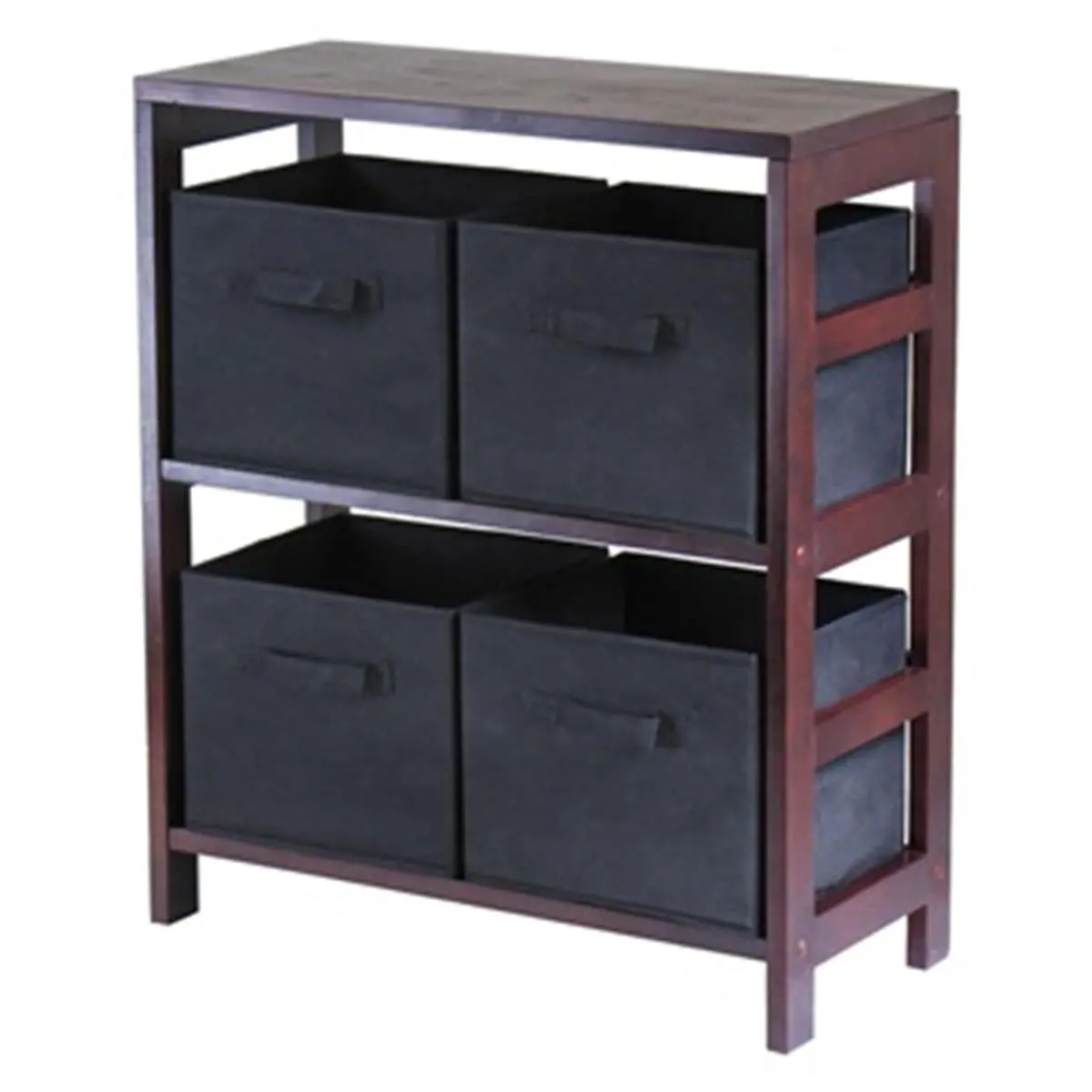 Winsome Wood 212 MAIN Walnut & Black Fabric Storage Cabinet - 2-Section M Unit with 4 Foldable Fabric Baskets, Wood Chest, Storage Sideboard, Home Organizer, Requires Assembly, Fabric Storage Cabinets