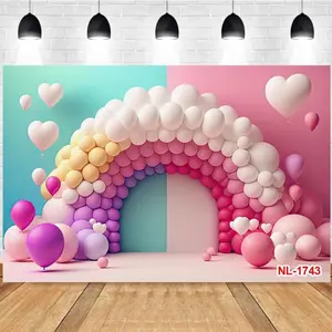 Photography Background Colorful Heart Balloon Arch Childlike Scene Children's Birthday Party Photo Studio Backdrop