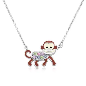 Monkey Multi-color Crystal White Gold Palladium Plating Hypoallergenic Kids Necklace