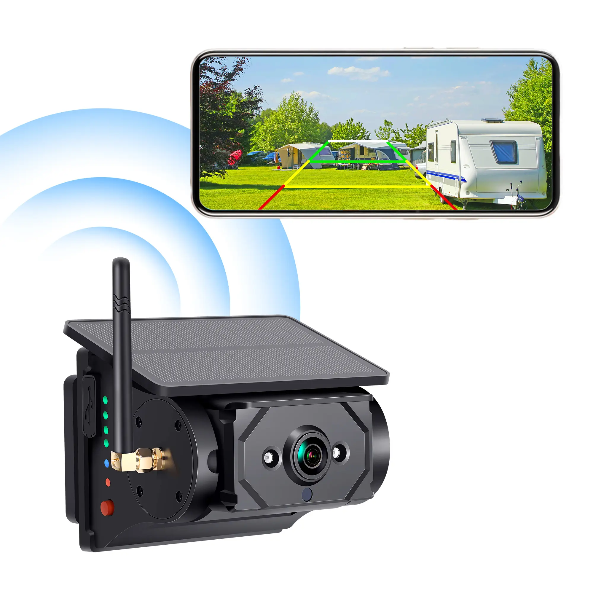 AOMOSUR WF102 Model Wireless RV Backup Camera with Metal Magnetic Mount, 9600mAh Battery, 22H Run Time, Solar Charging, WiFi Connection, 1080P HD Lens, Night Vision for Motorhome Safety