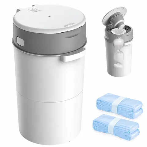 Bellababy Plastic Sealed Odor-Proof Diaper Pail - Upgraded Baby Trash Bin with Double Locking, Lid, 2 Refills (270 Pcs), Compact Nursery Mess-Free Diaper Waste Container