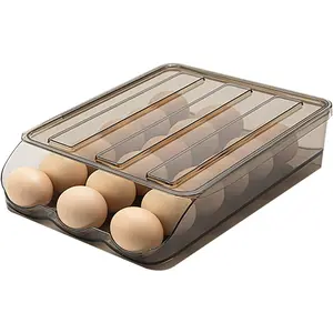 SUNFICON Large Capacity Auto Rolling Egg Holder for Refrigerator, Egg Fresh Storage Box for Fridge, Egg Storage Container Organizer Bin, Crystal Gray Plastic Storage Container (1 Layer)