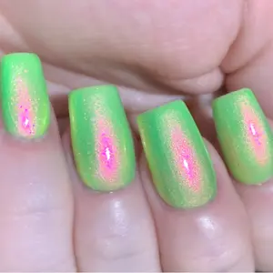 Glow Worm - Neon Green Red Pink Gold "Glow Pop Nail Polish Collection" Multi-Color Shifting: Mylar Oil Slick / Polish Me Silly Indie Nail High Gloss Long-lasting