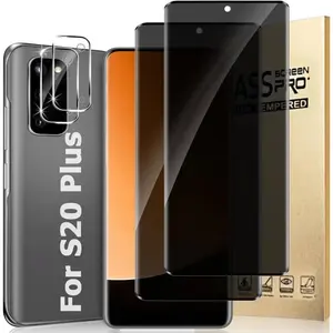 [2+2 Pack] Galaxy S20 Plus Privacy Screen Protector and Camera Lens Protector, 3D Full Coverage, 9H Hardness Anti-Spy Tempered Glass, Easy Installation, Bubble Free, For Samsung S20 Plus (6.7 Inch)
