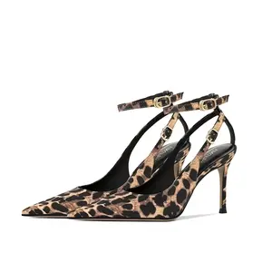 Womens Pointed Toe Leopard Print Stiletto Heels Ankle Strap Pumps Sexy Commute Party Shoes, Women Shoes