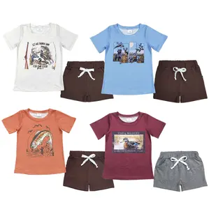 Boys' 4-5 Years Camo Print Short-Sleeve Hunting Set, Casual Summer Tops & Shorts for Hunting, Duck Season Outfit