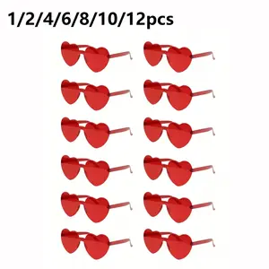1/2/4/6/8/10/12pcs Women Heart-Shaped Glasses, Fashionable Party Sunglasses, Beach Accessories, Perfect for Weddings, Birthdays, Travel, Bachelorette Parties