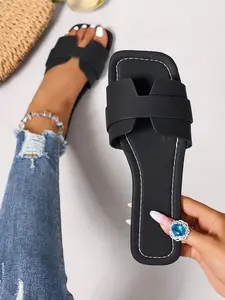Women's Fashionable Plain Color Slides, Casual Comfortable Strap Flat Sandals for Beach, Outdoor, Daily Wear, Walking Shoes