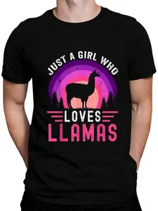 100% Cotton Just A Girl Who Loves Llamas Retro Vintage Alpaca Llama T-Shirt Women's Men's Graphic Tee Crew Neck summer vacation Tops