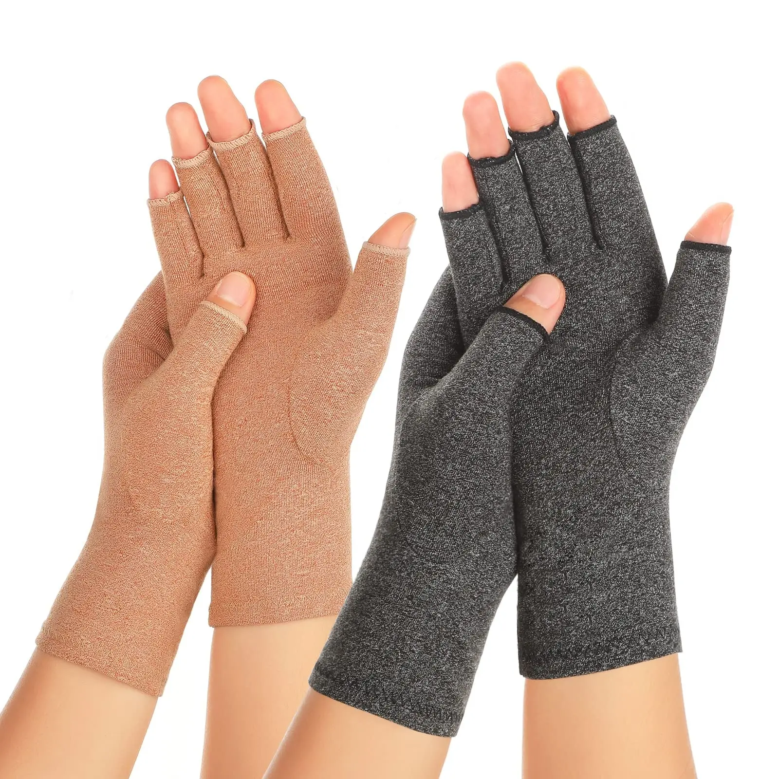2 Pairs Arthritis Compression Gloves for Women Men, Carpal Tunnel Pain Relief, Fingerless for Typing Both Hands