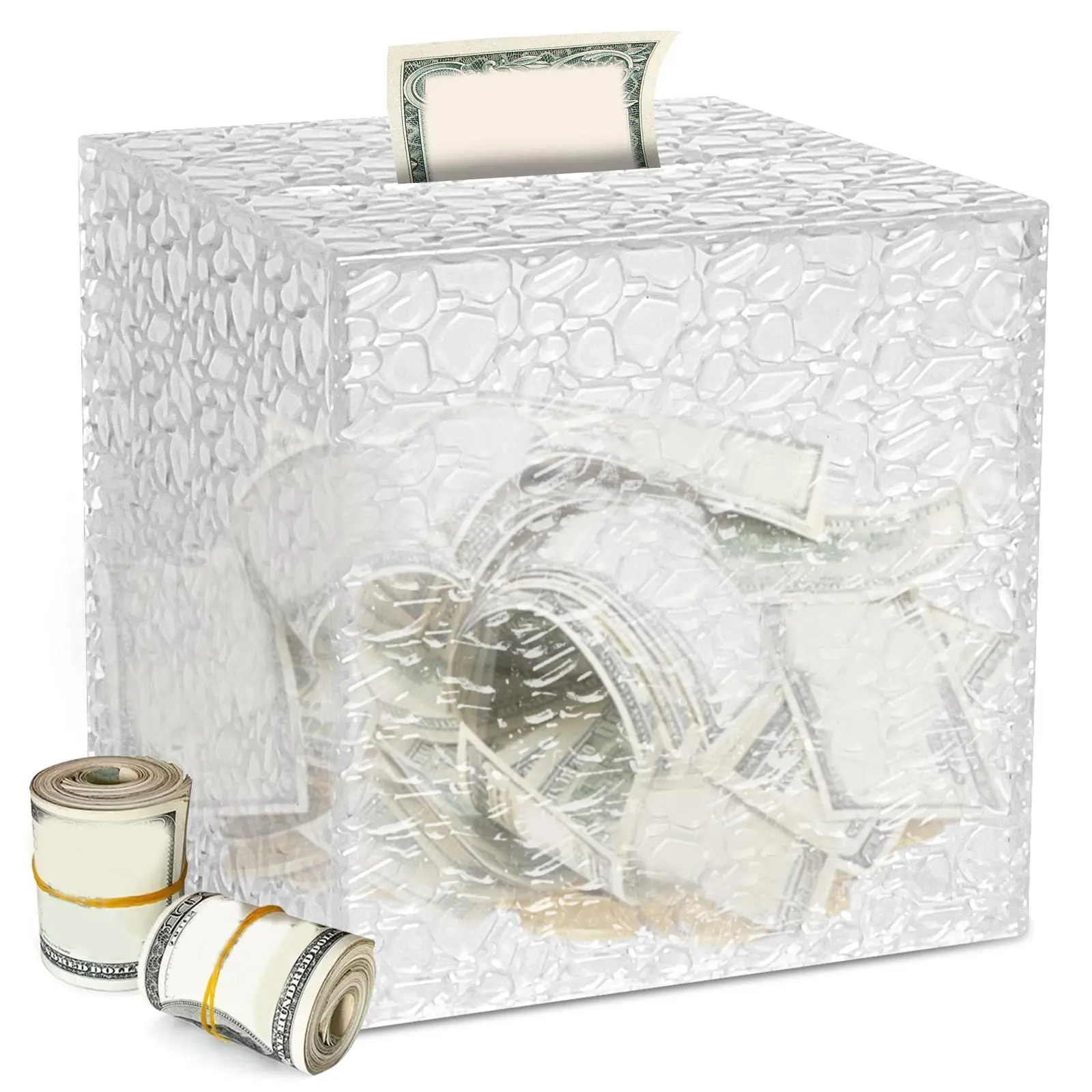 Diamond Textured Acrylic Piggy Bank for Mean Girls Decorations, 1 Count Square Saving Challenge Piggy Bank, No Opening Piggy Banks for Adults, Coin Piggy Bank, Decorative Piggy Bank, Acrylic Money Box