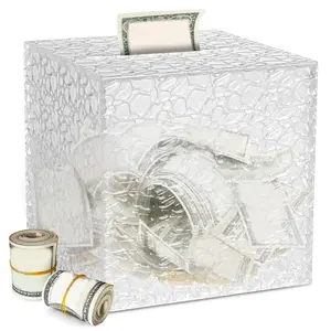 Diamond Textured Acrylic Piggy Bank for Mean Girls Decorations, 1 Count Square Saving Challenge Piggy Bank, No Opening Piggy Banks for Adults, Coin Piggy Bank