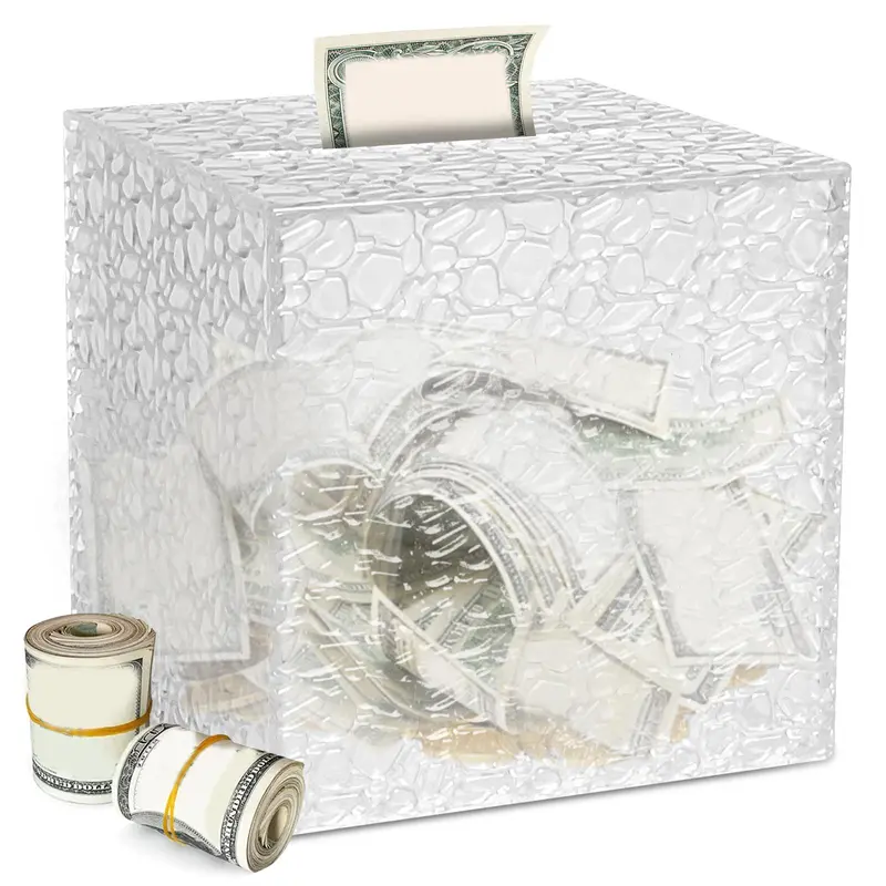 Diamond Textured Acrylic Piggy Bank for Mean Girls Decorations, 1 Count Square Saving Challenge Piggy Bank, No Opening Piggy Banks for Adults, Coin Piggy Bank, Decorative Piggy Bank, Acrylic Money Box