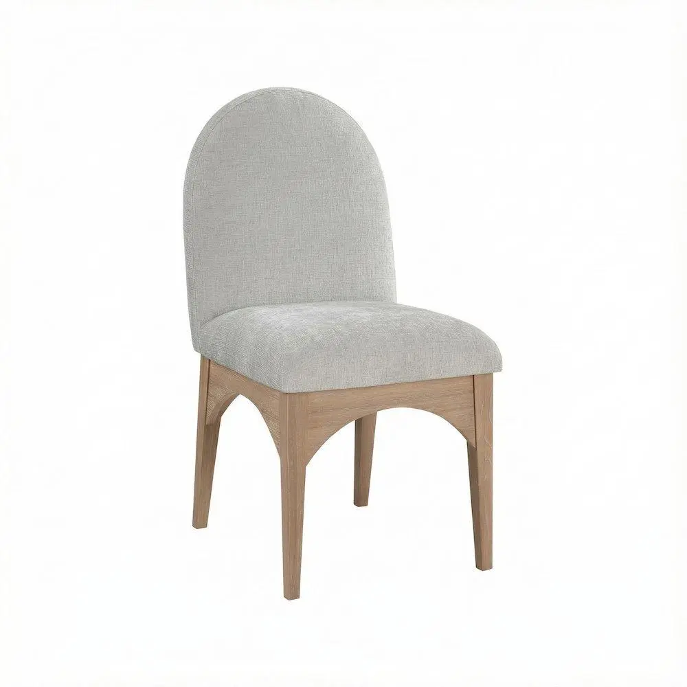 Neutral Chenille Fabric Dining Chair - Art Deco Design, Cushioned Seat, 300lb Weight Capacity, Wood Frame