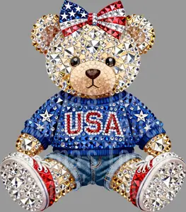 Patriotic Rhinestone Teddy - DTF Transfers - Direct to Film Transfer - THIS IS NOT A T-Shirt or Digital product