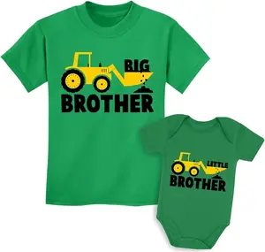 Tstars Tractor Big Brother Little Brother Matching Sibling Outfits Toddler Kids Tshirt & Baby Bodysuit Set