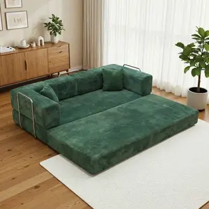 78.7'' Convertible Sleeper Sofa Bed with Cylindrical Pillow Corduroy Folding Mattress Couch Fixed-Shape Frame for Living Room Bedroom Studio Fully Assembled