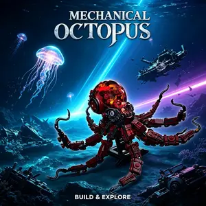 Mechanical Octopus Building Blocks, Steampunk Cyberpunk Octopus Model with Lights, 800+pcs DIY Assembly Bricks, Sea Creature Display for Hobbies