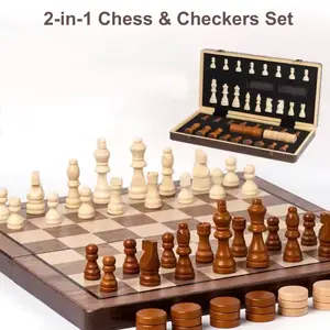 2026 Elegant Magnetic Checker and Chess Board Set Wooden Folding Board 15.5 inches in Size – with Storage Case, Portable with Strong Magnetic Pieces