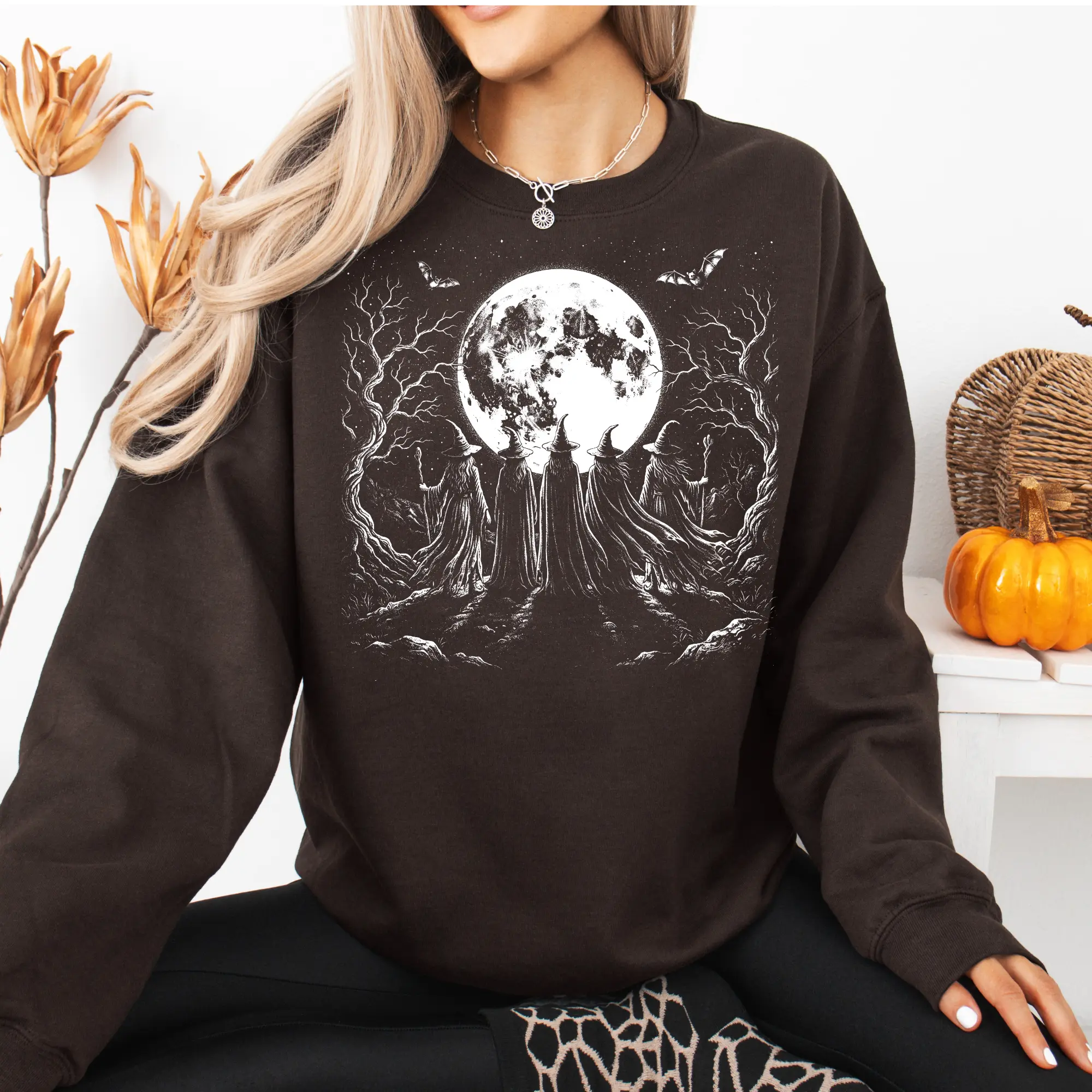 Witches Coven Sweatshirt, Witches Coven Shirt, Retro Full Moon Graphic Shirt, Spooky Forest Witches Crewneck Sweater