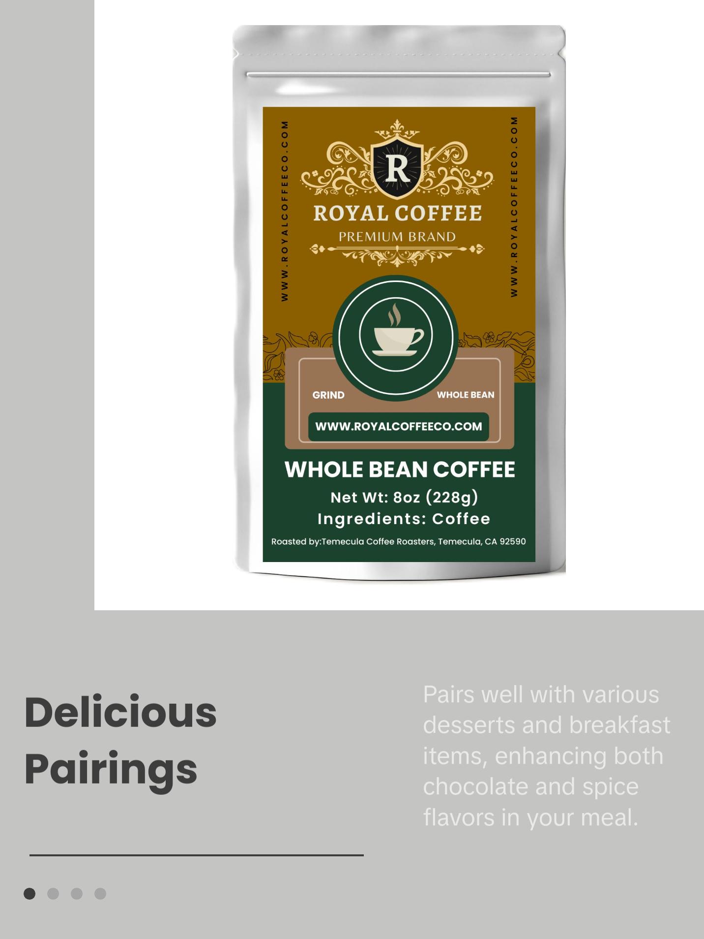 Royal Mexican Chocolate Freshly Roasted Flavored Coffee, (Mexican Chocolate) (Whole Bean)