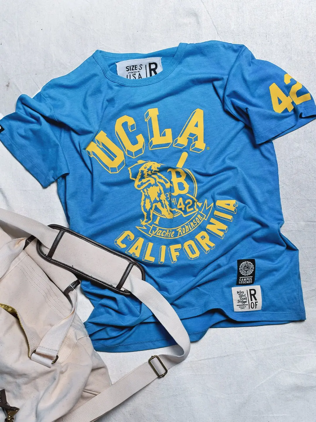 Jackie Robinson Men's T-Shirt, Round Neck Short Sleeve Graphic Triblend Top - Officially Licensed by UCLA and Jackie Robinson, Tshirt, Menswear, Shortsleeve, Casual, Campus Legends, Casual Fit, Graphic Print, Jackie Logo