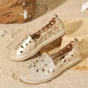 [Summer Loafers] 2025 Summer Women's Flat Bottom Loafers |   Casual Vacation Round Head Sun Flower Embellished Hollow Outwear Style Footwear Shoe