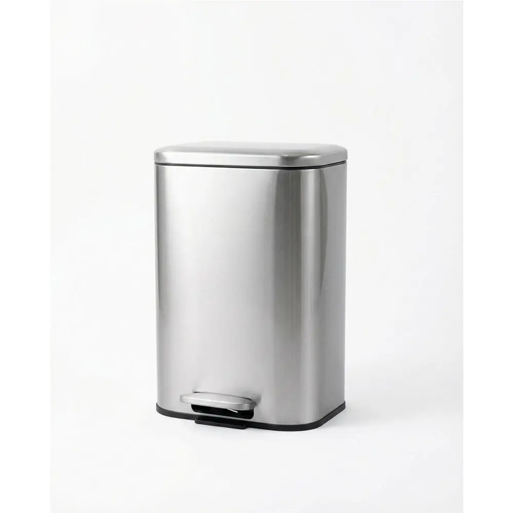 Bathroom Trash Can, Stainless Steel Garbage Can with Removable Inner Bucket, Fingerprint-Proof Step Rubbish Bin with Soft-Close Lid