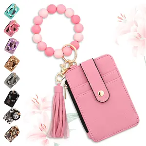 JUSIEX Boho Style Beaded Tassel Keychain Wallet, Women's Fashionable Wristlet Bracelet Wrist Purse Keychain Credit Card Holder, Trendy All-match Keychain for Birthday Gift | Graduation Gift | Mother's Day Gift