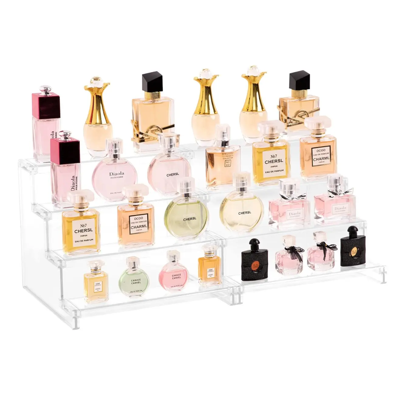 2 Pack 4-Tier Clear Display Risers, Plastic Organizers for Figures, Desktop Display Stand for Decoration and Organization  Racks, Acrylic Display Risers, Cosmetic Display Stand