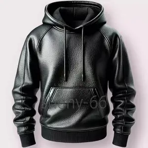 Men's Black Premium Leather Hoodie Handmade Genuine Lambskin Leather Jacket