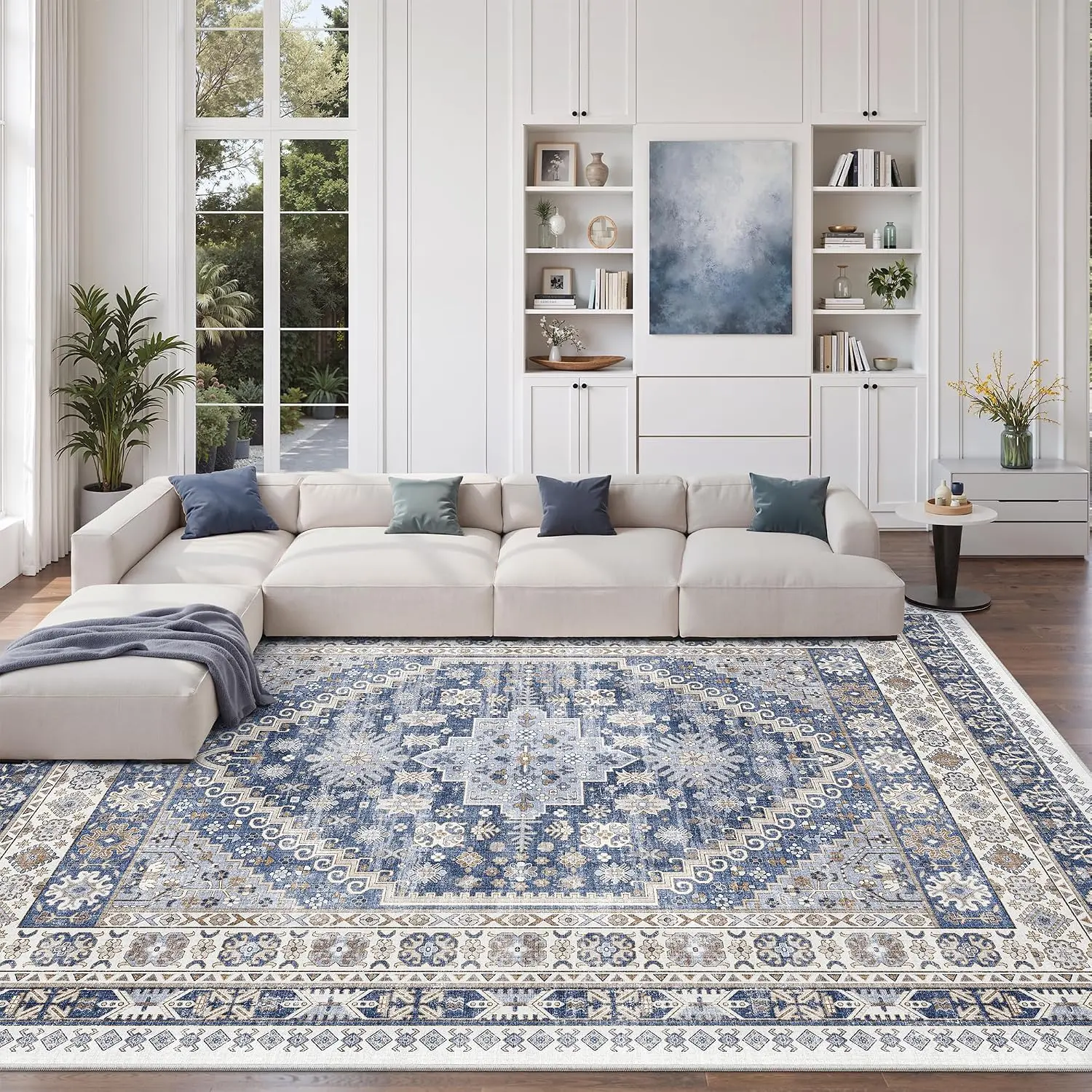 ComiComi Decorative Rugs for Bedroom, Non-Slip Backing Machine Washable Vintage Bohemian Geometric Pattern Large Pink Stain-Resistant Soft Indoor Rug for Kids Nursery Dorm, Decorative Rug,back to school,dorm essentials,home decor,home essentials