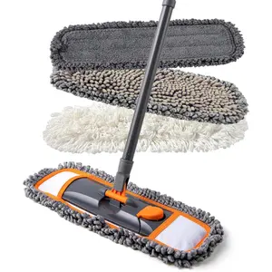 Mops for Floor Cleaning with 3 Different Washable Mop Pads and Extendable 55” Long Handle, Multifunction Dust Mop for Hardwood,Marble,Tile Floor Mopping,Orange