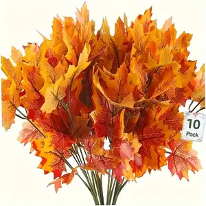 Autumn Decorations, 10pcs Artificial Maple Leaves & Fall Leaf Picks, Perfect for Thanksgiving & Seasonal Home Decor, Indoor & Outdoor Use
