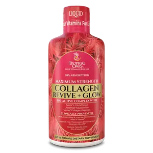 Tropical Oasis Collagen Revive + Glow Liquid Supplement 32 fl oz Supports Skin Elasticity Hydration Hair Nails Non-GMO Edible Healthcare Beauty