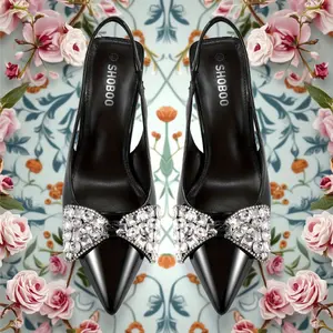 Elegant Nude Rhinestone Bow Kitten Heels - 2.4" Low Block Heel, Pointed Toe, Slingback Design, Cushioned Insole, Non-Slip Rubber Sole for Women Pedal